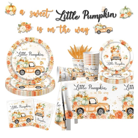 Other - Little Pumpkin Party Supplies Set - Orange and White